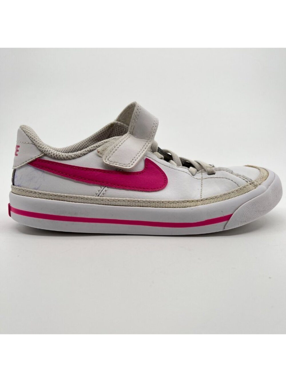 Nike Court Legacy Girls Size 12.5C White Pink Athletic Leather Shoes Sneakers